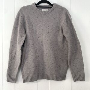 Line of Trade Mens Medium Sweater Gray Wool Blend Brown Elbow Patches Preppy